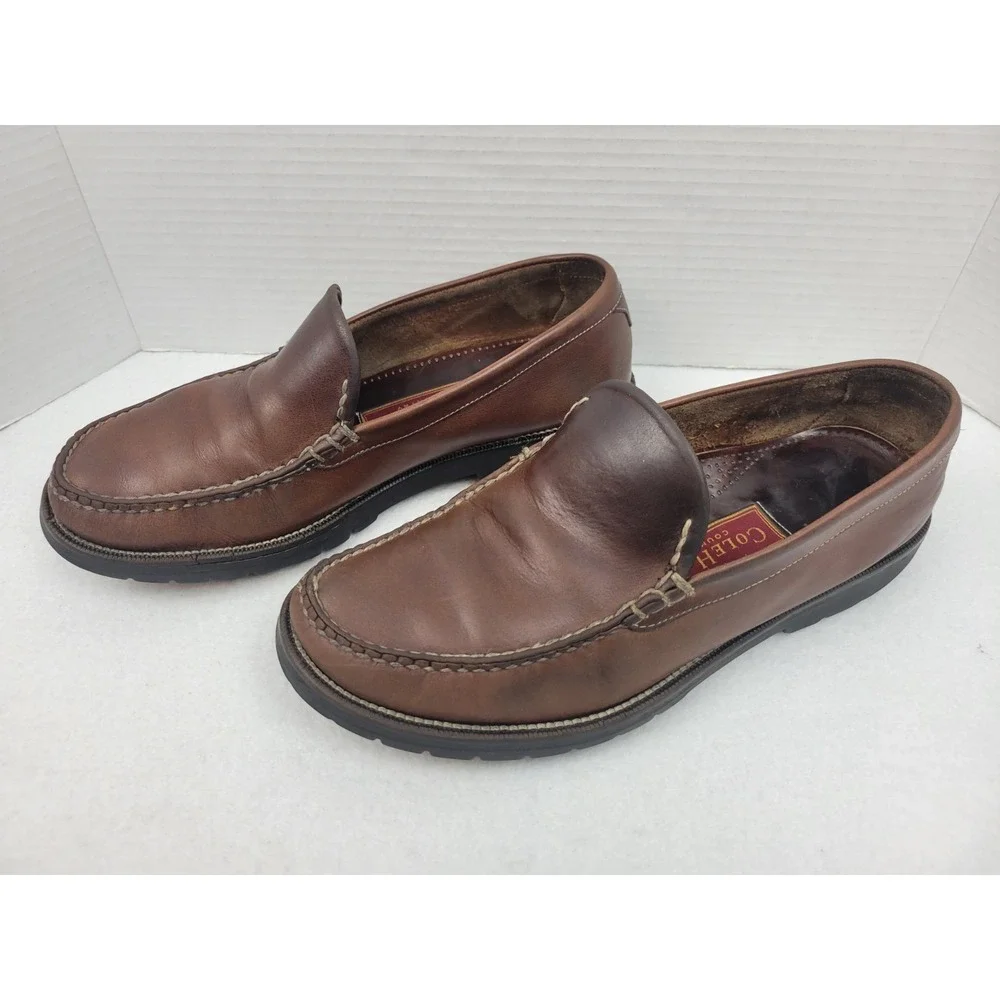 Cole Haan Country Round Toe Slip On Brown Leather Loafers Mens Size 10.5 **READ*